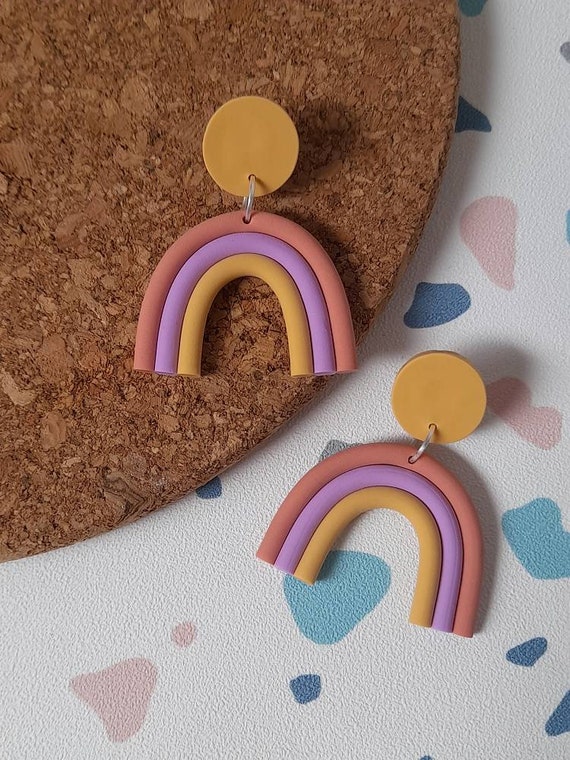 Polymer clay rainbow dangle earrings - pastel rainbow earrings - summer earrings - letterbox gifts - rainbow gifts - rainbow accessories