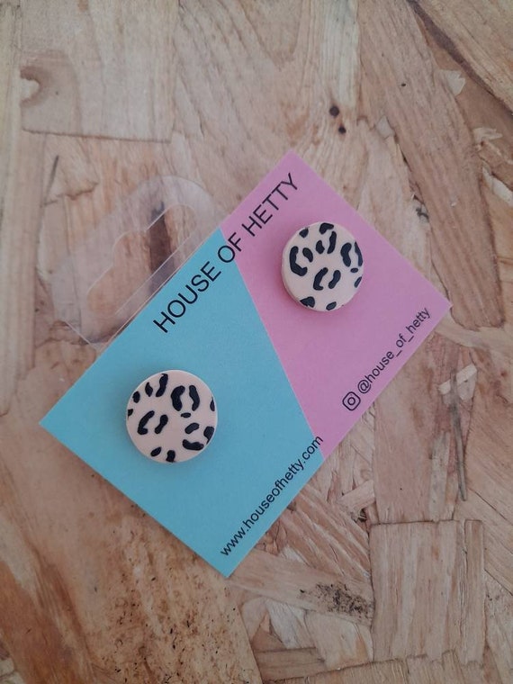 Polymer clay large leopard print circle stud