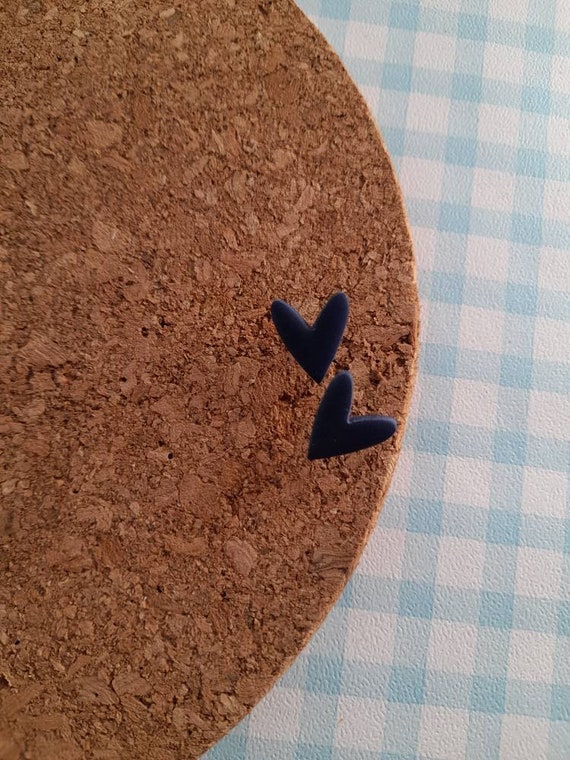 Navy blue heart shaped stud earrings - autumn earrings  - polymer clay earrings - block colour earrings