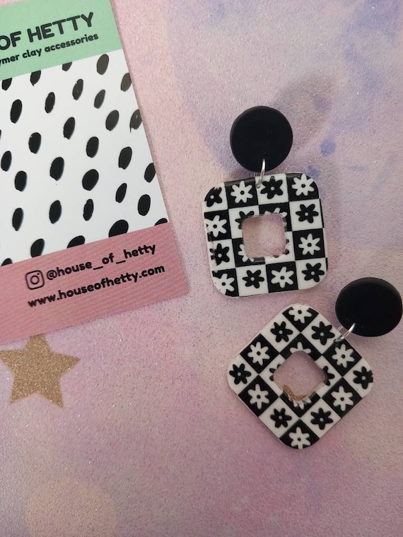Checkerboard Floral Earrings Checkerboard Floral Earrings