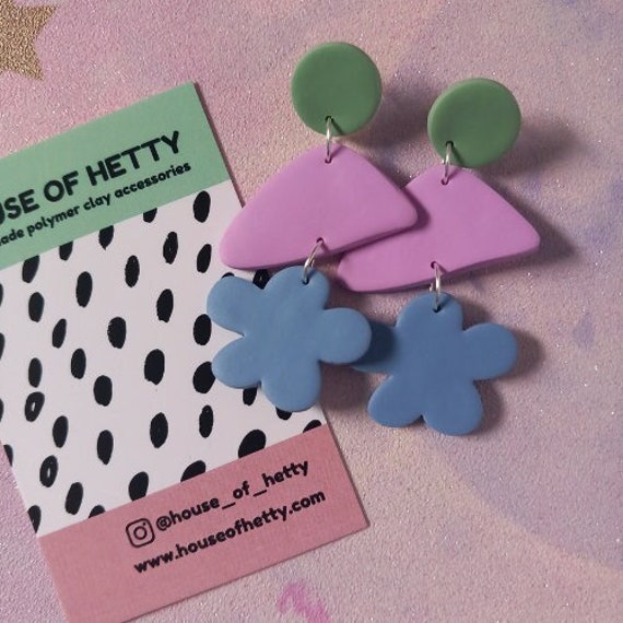 double drop abstract shape polymer clay dangle earrings