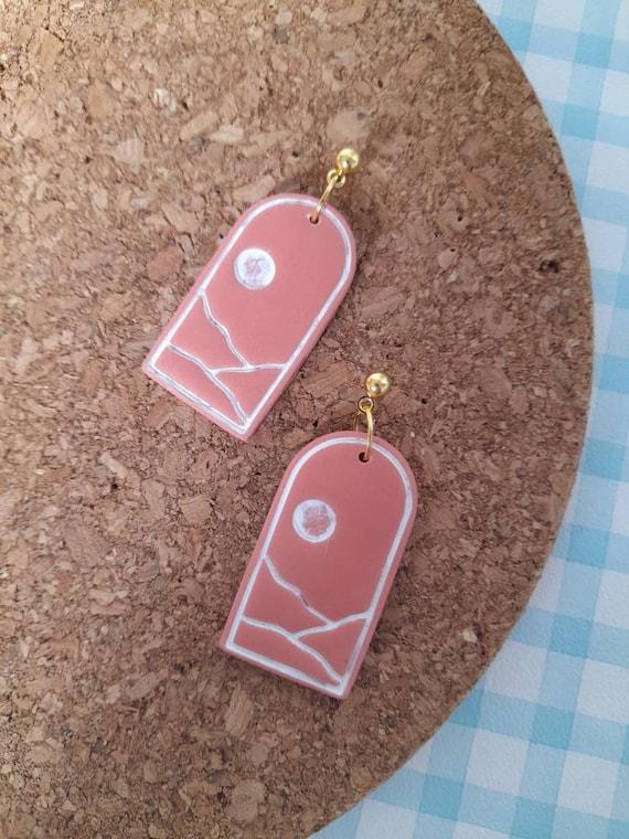 Polymer clay landscape design arch dangle earrings