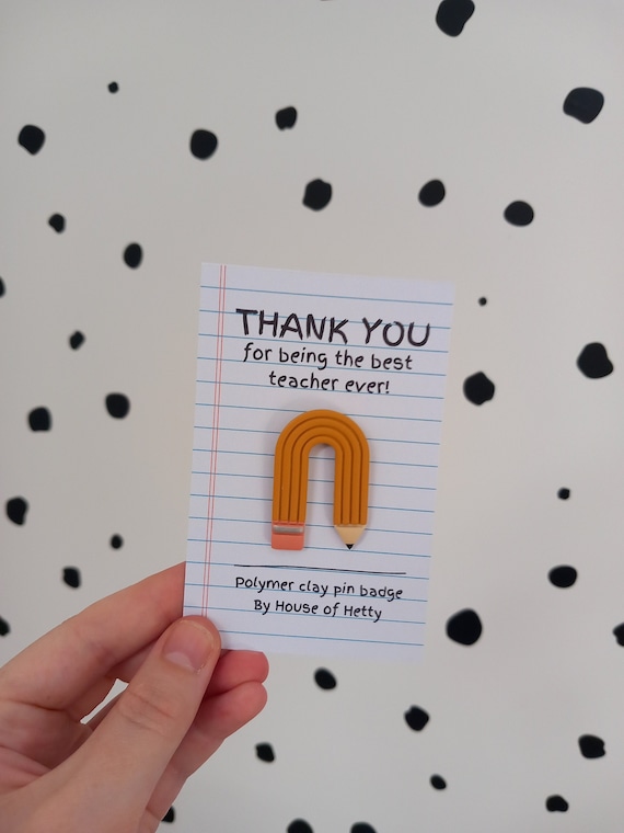 School pencil polymer clay pin badge - teacher gift - thank you teacher