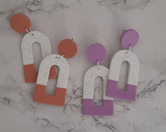 Polymer clay dangle earrings - large arch two tone earrings