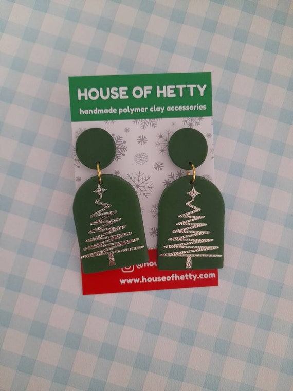 Christmas tree earrings -  festive earrings - polymer clay Christmas earrings - Christmas gift earrings