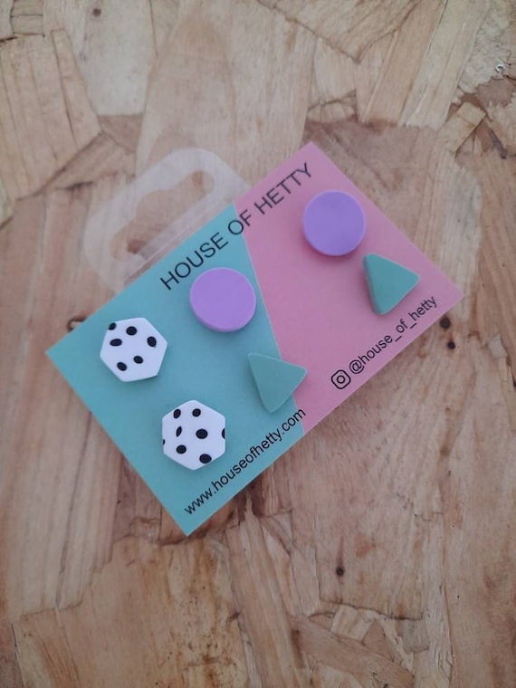 Pack of 3 geometric polymer clay studs