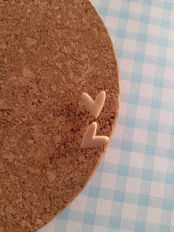 Beige heart shaped stud earrings - autumn earrings  - polymer clay earrings - block colour earrings