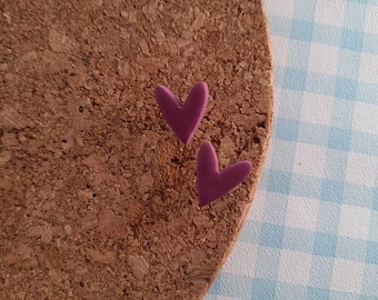Purple dusky berry heart shaped stud earrings - autumn earrings  - polymer clay earrings - block colour earrings