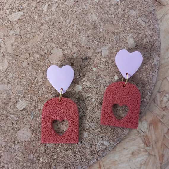 Valentines love heart polymer clay earrings - valentines gift - valentines earrings