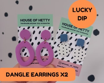 Polymer clay earrings surprise lucky dip box. Containing 2 pairs of handmade statement dangle earrings!