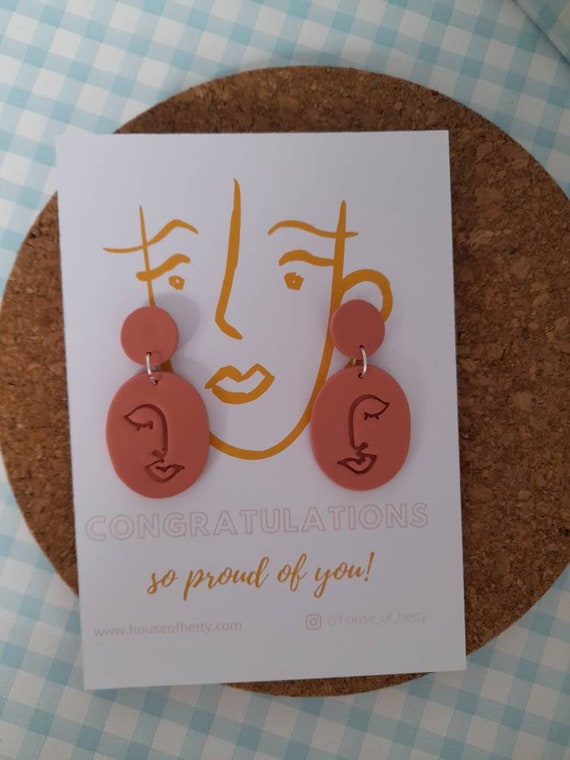 Congratulations gift - exam results - you did it - abstract face earrings - well done gift - earring gift card -proud of you