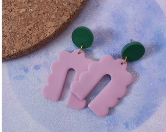 Polymer clay pink and green bubble arch earrings