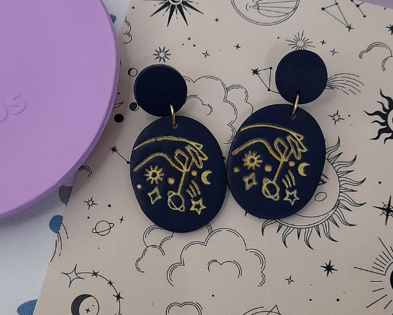 Tarot earrings - mystical earrings - polymer clay earrings - celestial earrings - spiritual earrings - space earrings - planet earrings