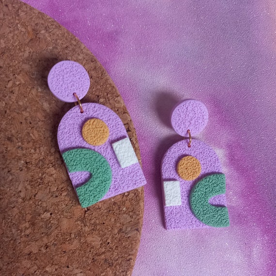 polymer clay abstract shape modernist earrings - minimalist earrings - arch earrings