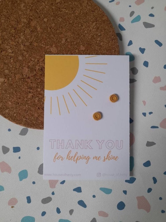 Thank you gift - thank you for helping me shine - teacher gift - sun earrings - earring gift card - end of term gift