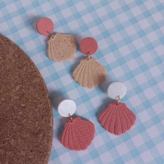 Clam shell shaped polymer clay earrings