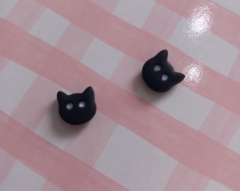 Handmade Black Cat Stud Earrings – Polymer Clay, Halloween Jewelry