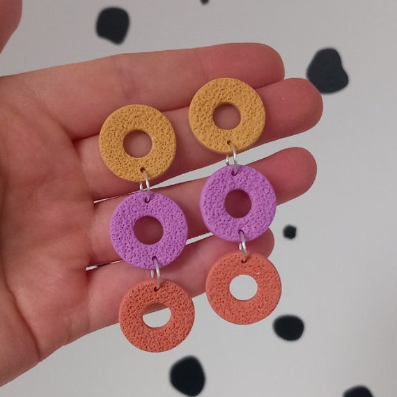 Polymer clay textured double drop pastel polo earrings