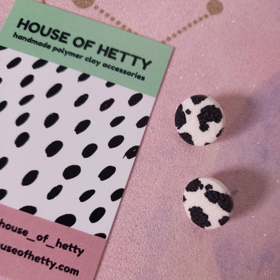 Polymer clay textured cow print stud earrings