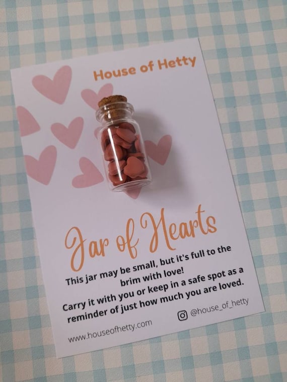Jar of hearts - valentines gift - loved gifts - worry crystal jar - lockdown gifts - letterbox gifts -  lucky charm