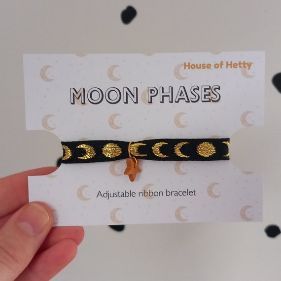 Moon phases adjustable ribbon bracelet festival wristband