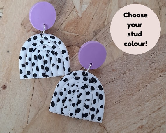 Dalmatian spot rainbow earrings - spotty rainbow earrings  - dalmatian arch earrings - polymer clay earrings - customisable stud colour