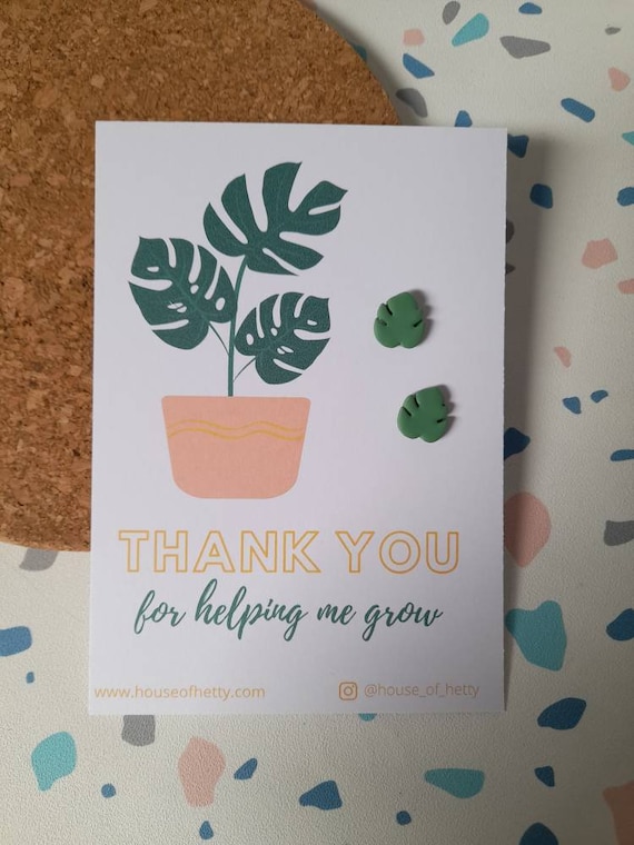 Thank you gift - thank you for helping me grow - teacher gift - nursery gift - school leaving gift - leaf earrings - earring gift card