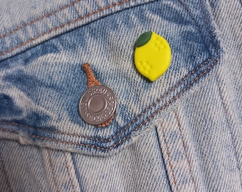 Lemon polymer clay small pin badge - fruit pin badge