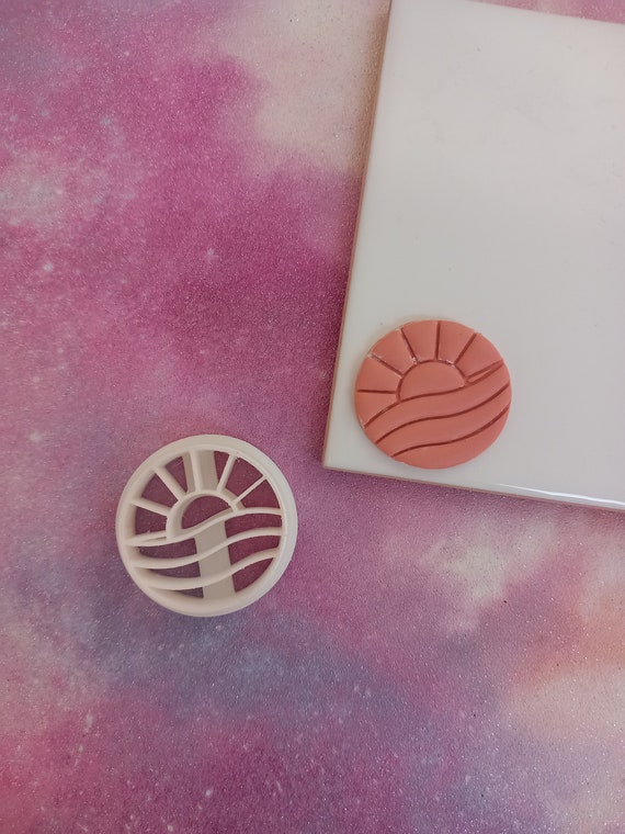 embossed sun and sea polymer clay cutter - sunset clay cutter