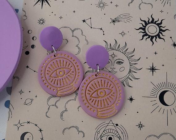 Tarot earrings - mystical earrings - polymer clay earrings - mystical eye earrings - spiritual earrings