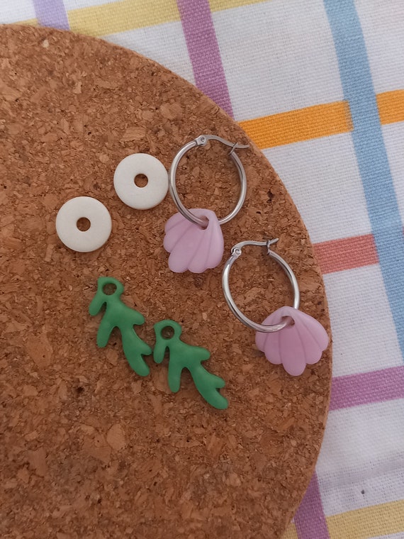 Hoop earrings with changeable handmade polymer clay charms - customisable hoop earrings - charm jewellery