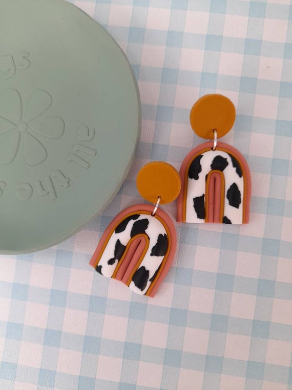 Rainbow cow print dangle earrings - funky earrings letterbox gifts - rainbow gifts - rainbow accessories