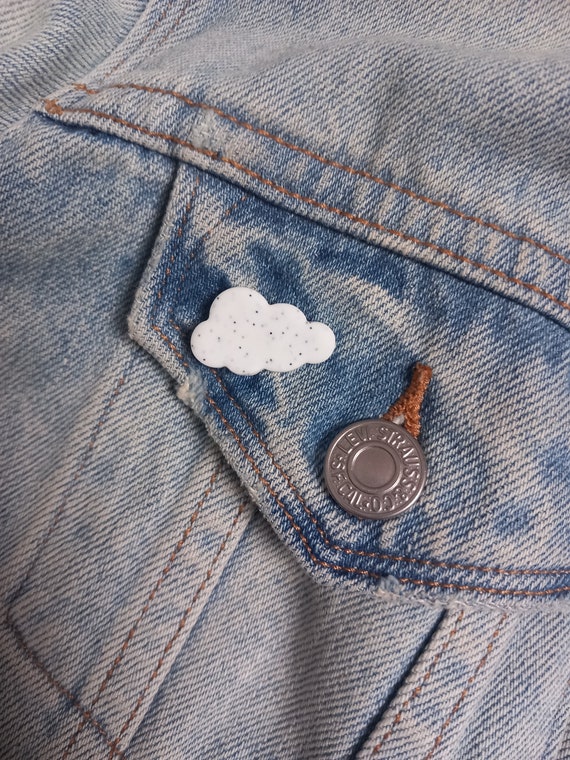 Glittery cloud polymer clay small pin badge