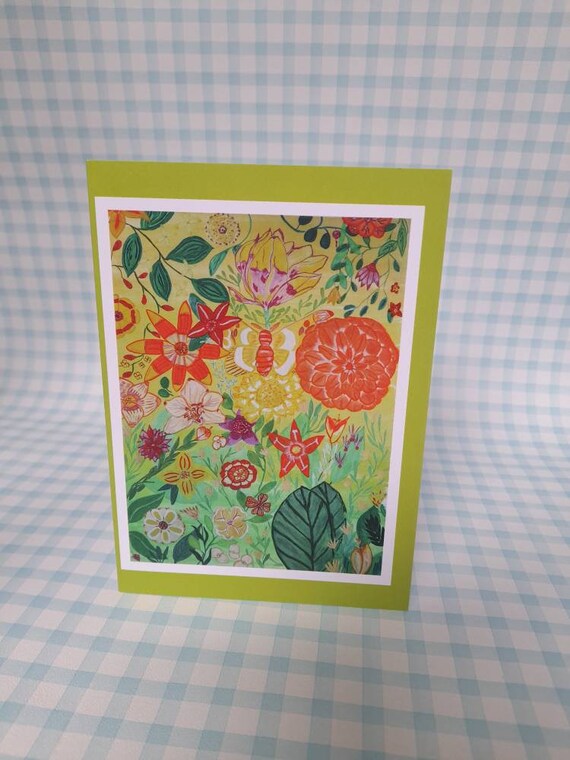 Floral greetings card / botanical greetings card / plants greetings card / silk moth card / butterfly card / flowers card