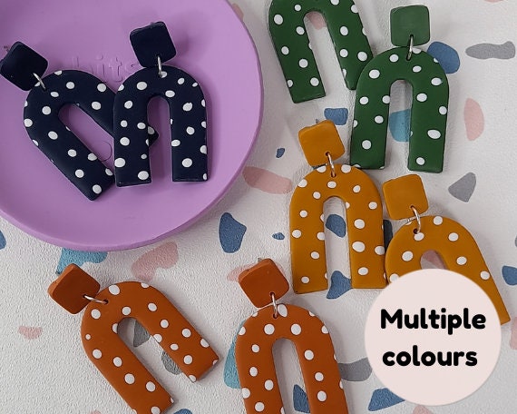 Polymer clay  spotty arch earrings - autumnal polymer clay earrings