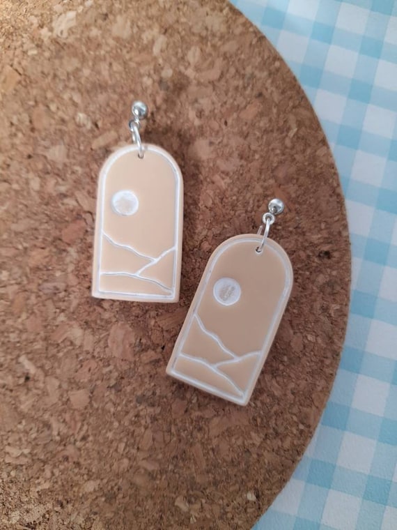 Polymer clay landscape design arch dangle earrings