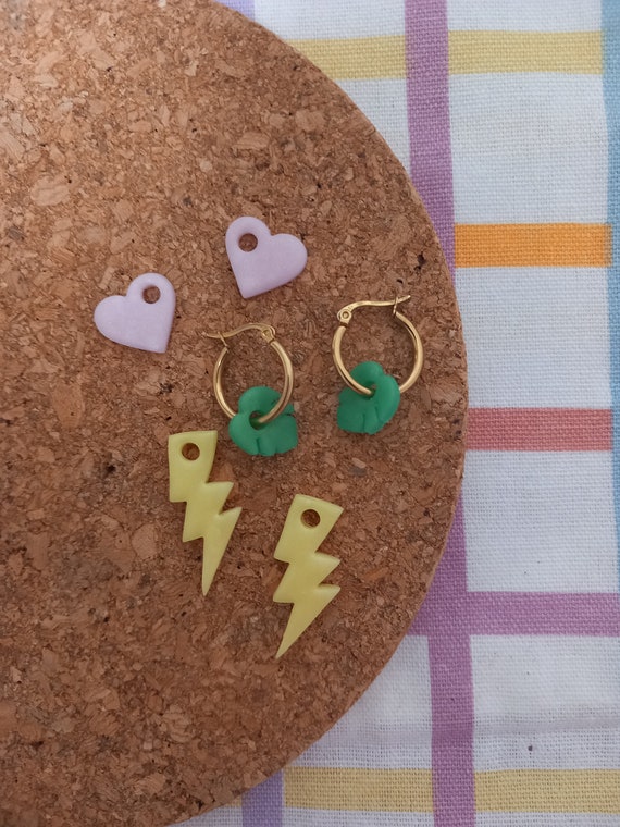 Hoop earrings with changeable handmade polymer clay charms