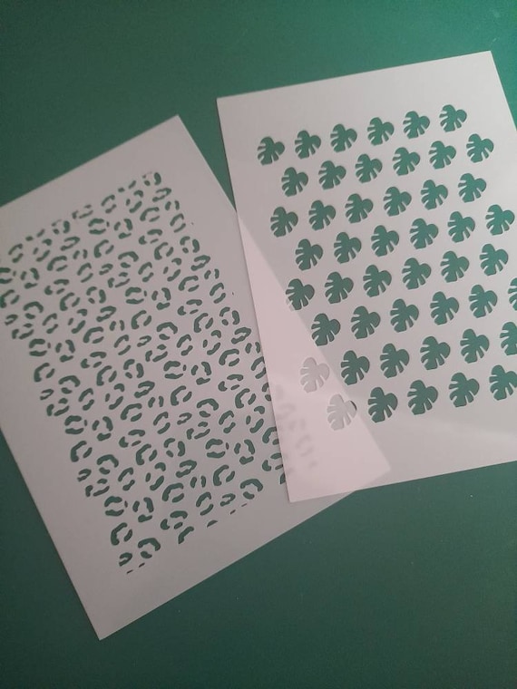 Texture sheets / stencil sheets for polymer clay leopard print and tropical leaf design