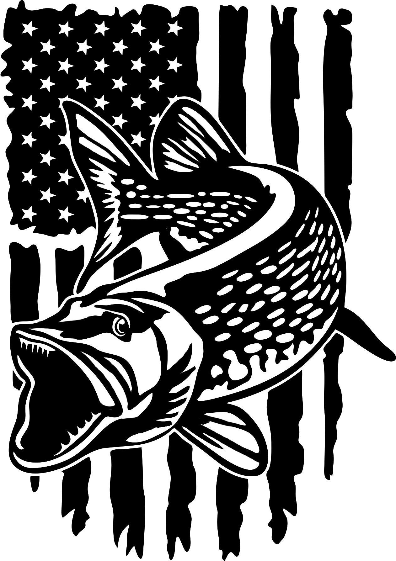 Pair of US Flag Bone Fish Skeleton and USA American Flag Decal Fishing  Kayak Sticker Ourdoors Patriot Bass Graphic