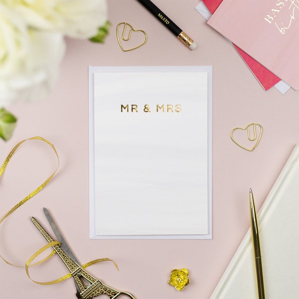 Carte de vœux imprimée Par M. & Mme Gold Foil | M. et Mme Card | Carte de mariage de luxe | carte de fiançailles de luxe | carte lune de miel | Je viens de me marier