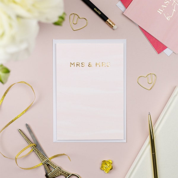 Carte de vœux imprimée Mrs & Mrs Gold Foil | carte de mariage | | de cartes de mission Carte de mariage lesbienne | | de cartes LGBTQ Mme et Mme Carte de mariage