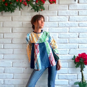 Baby Doll Stamped Batik Blouse – Premium Rainbow Parang | Made in Indonesia