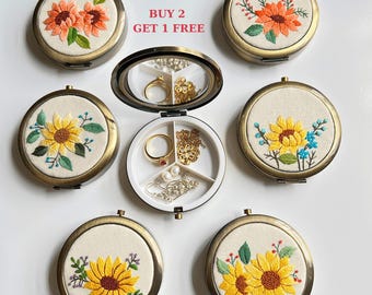 Hand Embroidered Jewelry Box with Mirror: Elegant Bloom Design