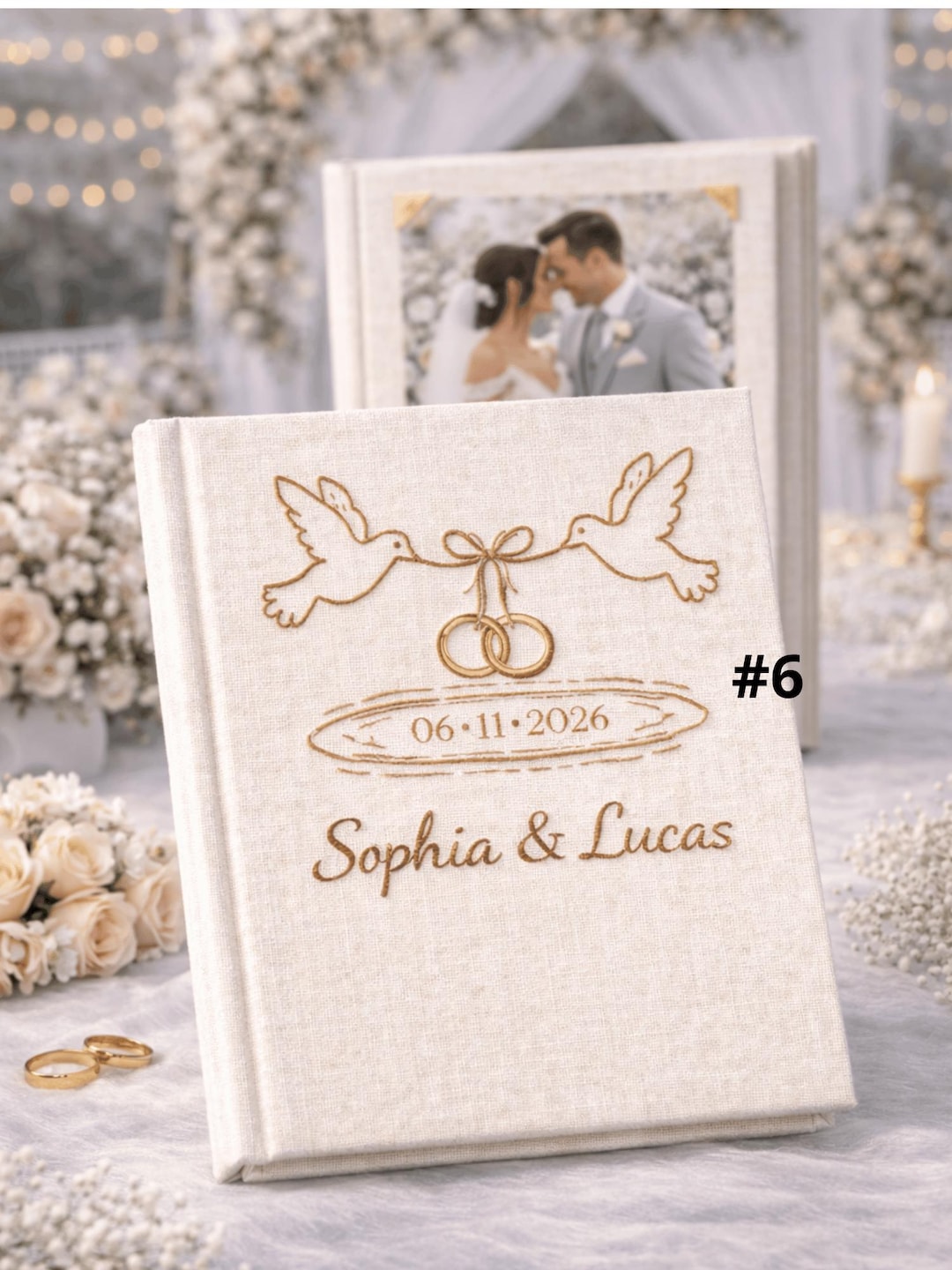 Personalized Wedding Photo Album Linen, Hand Embroidered Couple Names & Date, Custom Wedding Keepsake Book, Bridal Shower Gift, Memory Album