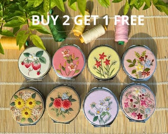 Hand Embroidered Floral Jewelry Box with Mirror - Bridesmaid Keepsake