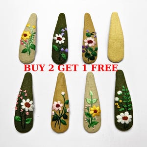 Floral Embroidered Linen Hair Clip: Handmade Flower Barrette