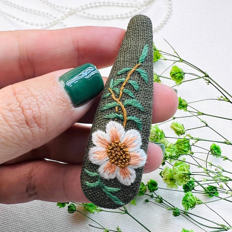 Floral Embroidered Hair Clips, Cute Hair Clip, Flower Linen Hair Clips ...
