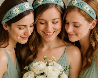 Hand Embroidered Linen Headband: 3D Cotton Flowers