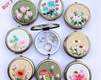 Hand Embroidered Jewelry Box with Mirror: Elegant Bloom Keepsake