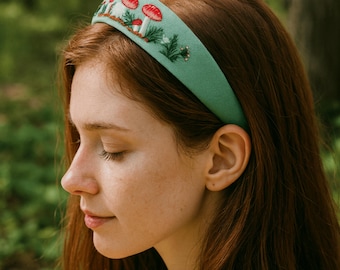 Hand Embroidered Linen Headband: Floral Daisy Hairband